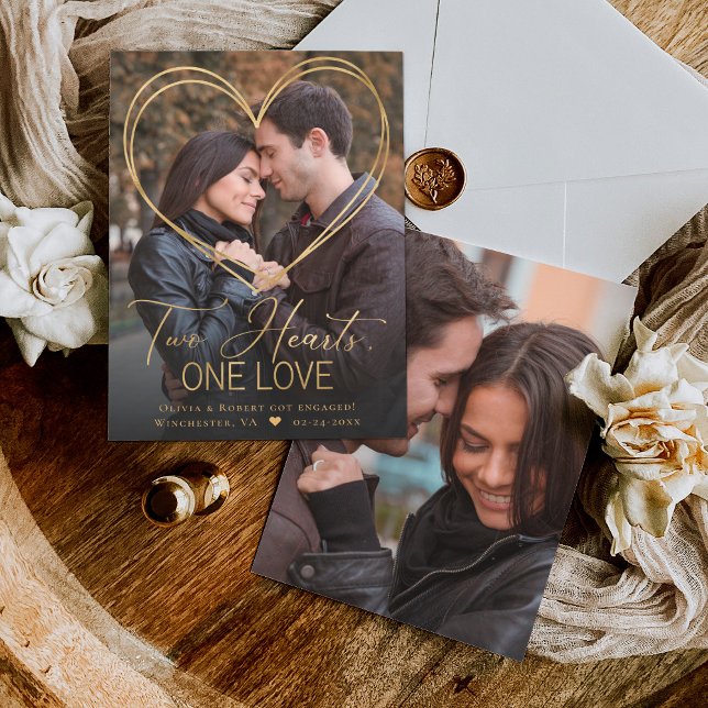 Gold Overlay Heart 2 Photo Engagement Announcement (Creator Uploaded)