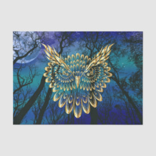 Gold Owl Face on forest at night  Tissue Paper