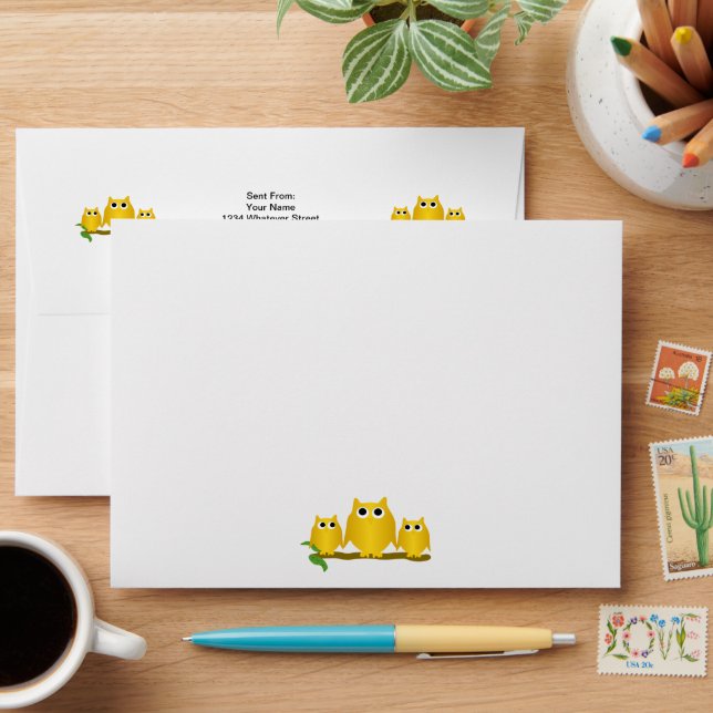 Gold Owls Design Envelope (Desk)