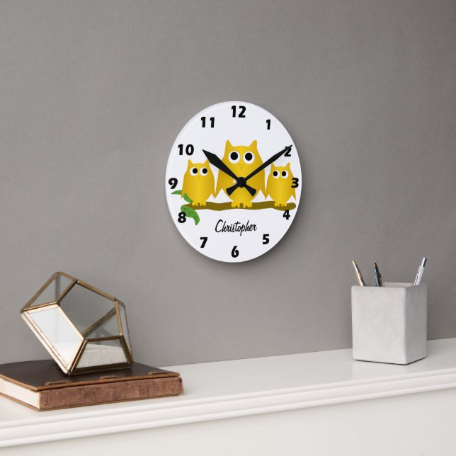 Gold Owls Design Personalised Round Clock (Office)