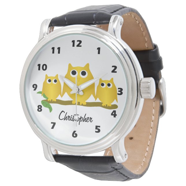 Gold Owls Design Personalised Watch (Angled)
