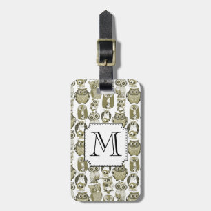 Gold Owls Monogram Luggage Tag