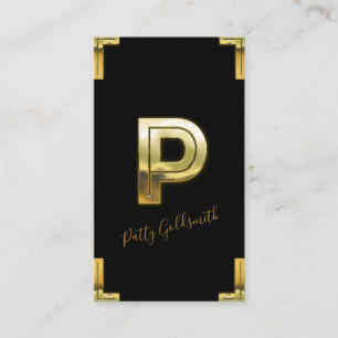 Gold P Initial and Borders Business Card