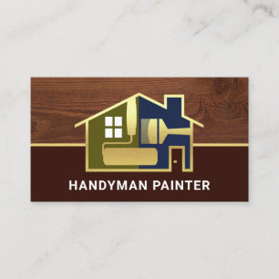 Gold Paint Brush Home Border Business Card