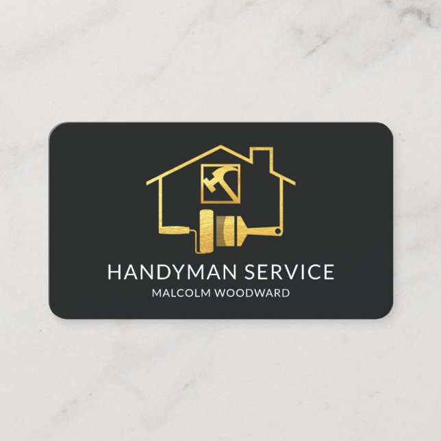 Gold Paint Brush Home Handyman Repairs Business Card (Front)