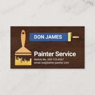 Gold Paint Brush On Wood Texture Business Card