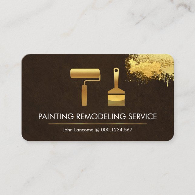 Gold Paint Brush Painting Gold Splatter Business Card (Front)
