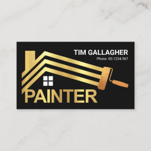 Gold Paint Brush Painting Home Roof Lines Business Card