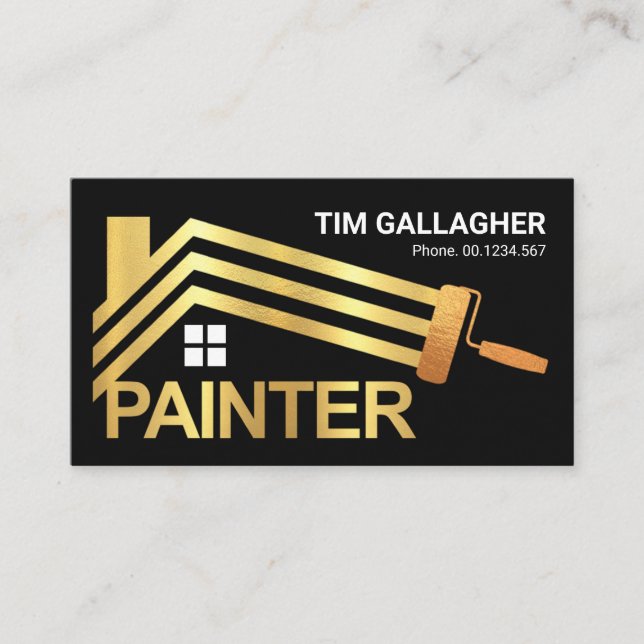 Gold Paint Brush Painting Home Roof Lines Business Card (Front)