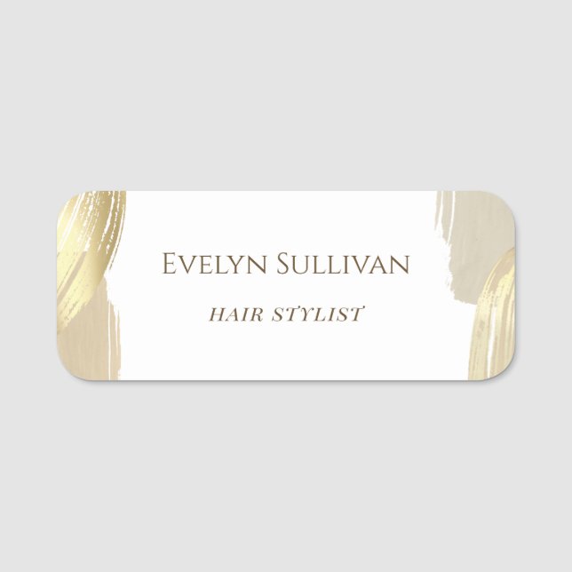 Gold Paint Brush Strokes Name Tag (Front)