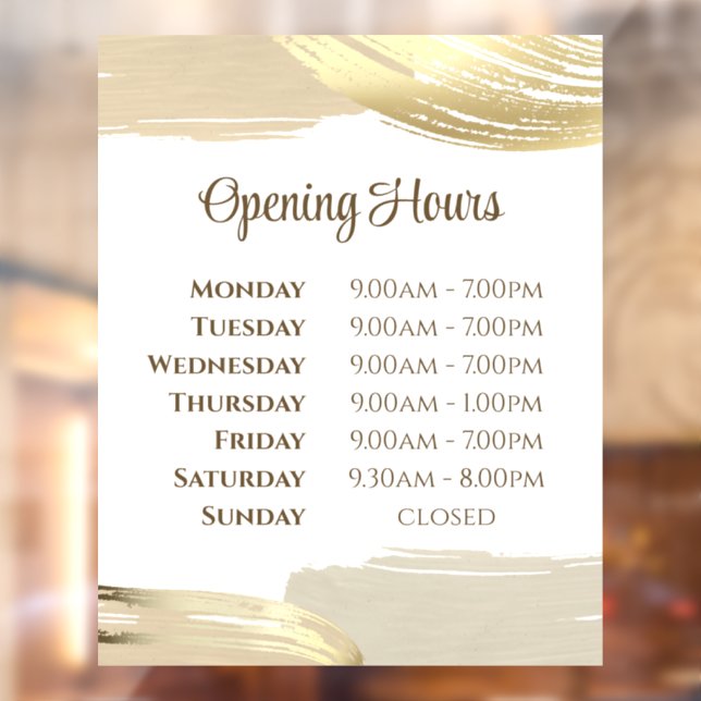 Gold Paint Brush Strokes Opening Hours Window Cling (Sheet 2)