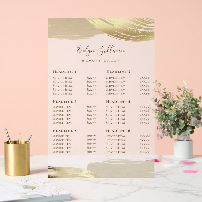 Gold Paint Brush Strokes Price List Acrylic Sign (Wedding)