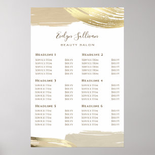 Gold Paint Brush Strokes Price List Poster