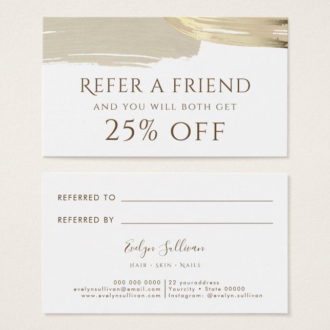 Gold Paint Brush Strokes Referral Card (Front & Back)