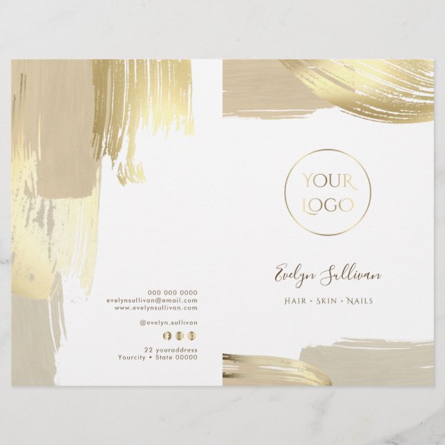 Gold paint brush strokes service menu brochure (Front)
