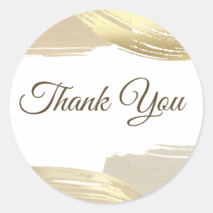 Gold Paint Brush Strokes Thank you Classic Round Sticker