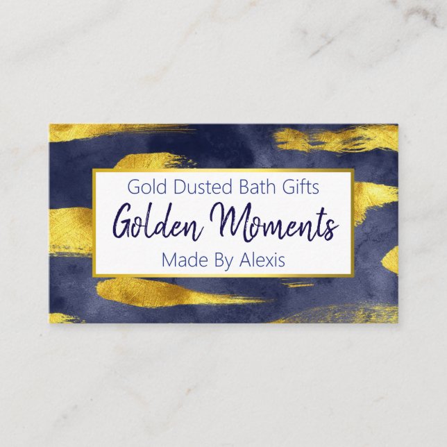 Gold Paint On Blue Handmade Bath Bomb Soak Soap Business Card (Front)