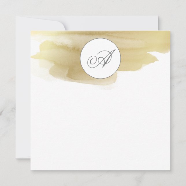 Gold Paint Smudge Monogram Flat NoteCard (Front)