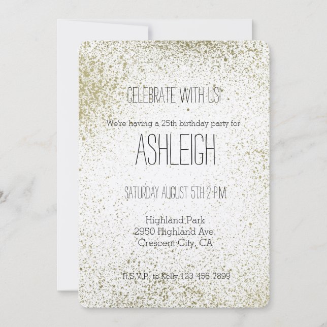 Gold Paint Splatter birthday Invitation (Front)