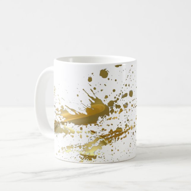 Gold Paint Splatter Coffee Mug (Front Left)