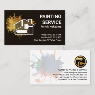 Gold Paint Splatter Home Brush Business Card