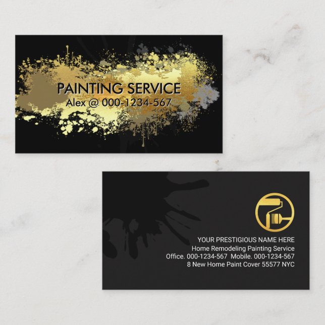 Gold Paint Splatter Home Painting Business Card (Front/Back)