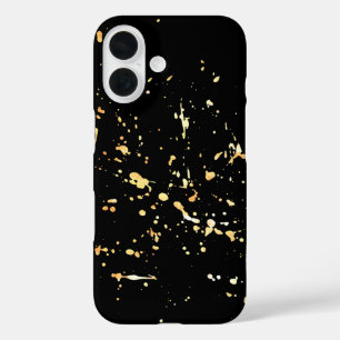 Gold Paint Splatter On Black iPhone 16 Case