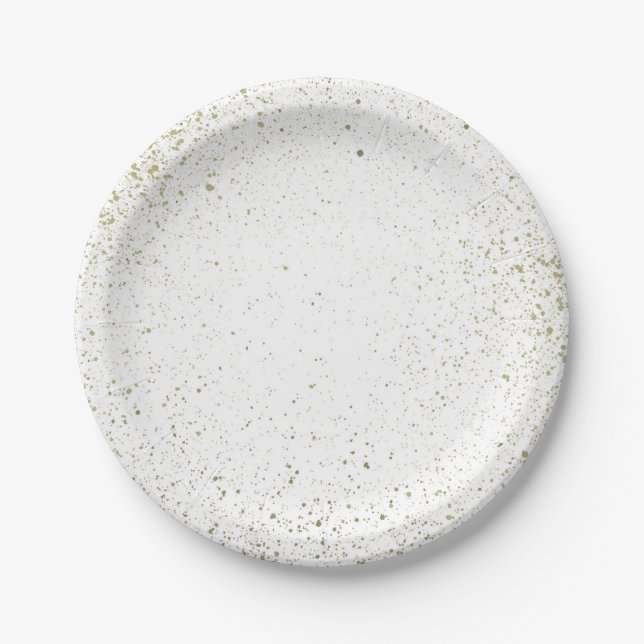 Gold paint splatter paper plate (Front)