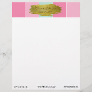 Gold Paint Stroke Colourful Mint Pink Stripes Customised Letterhead