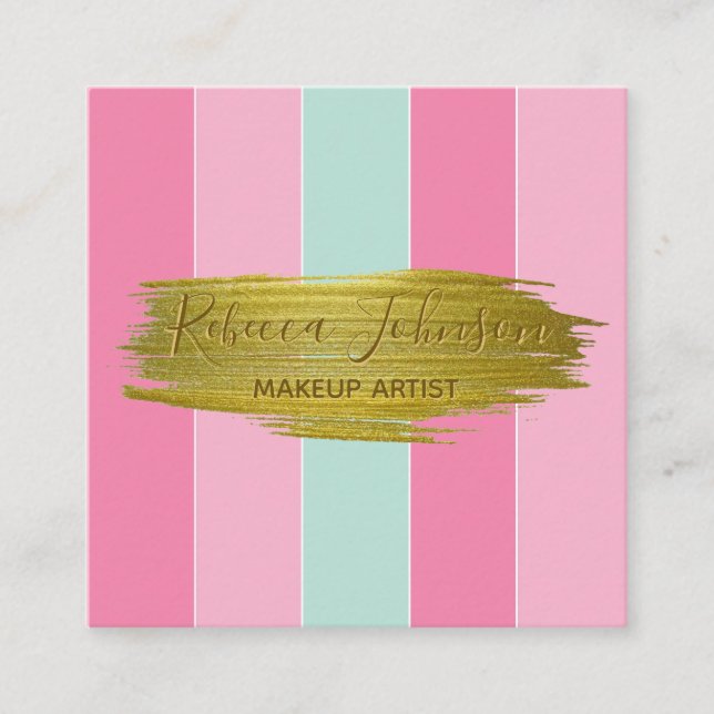 Gold Paint Stroke Colourful Stripes - Business Car Square Business Card (Front)