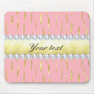 Gold Paint Strokes and Diamonds Pink Mouse Mat