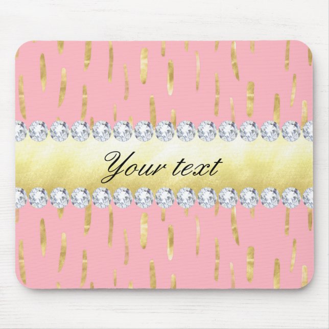 Gold Paint Strokes and Diamonds Pink Mouse Mat (Front)
