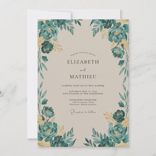 Gold Painted Leaf Wedding Invitation (Front)