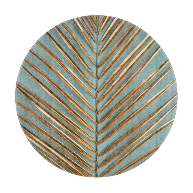 Gold Painted Tropical Palm Pattern Cutting Board (Front)