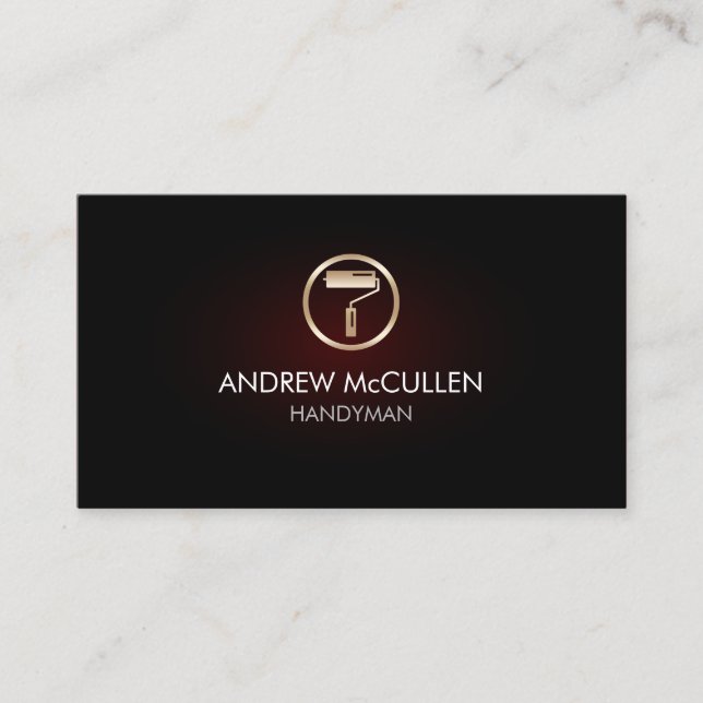Gold Painter Paint Roller Icon Red Glow Business Card (Front)