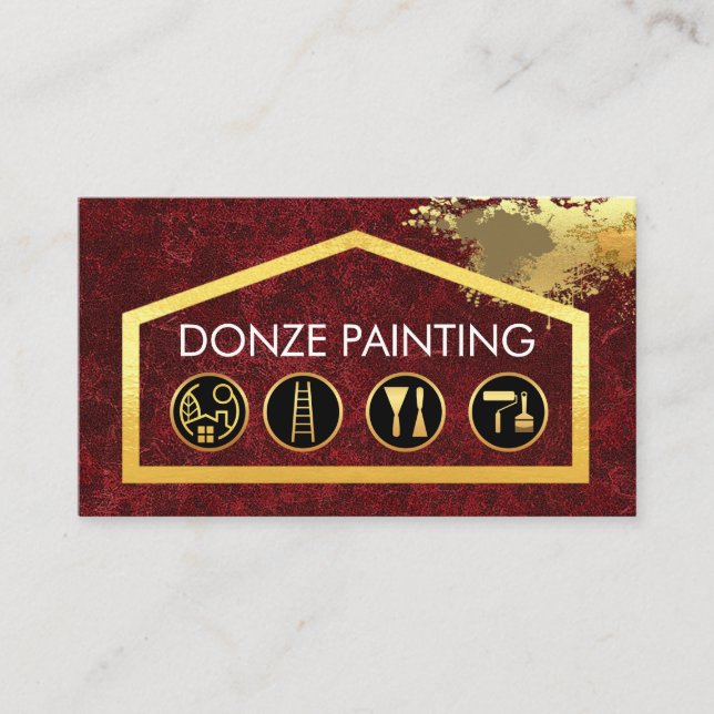 Gold Painting Tools On Building Frame Business Card (Front)