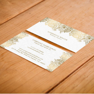 Gold paisley border on white wedding planner business card