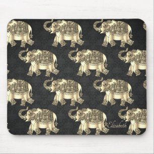 Gold Paisley Floral Elephant, Damask- Personalised Mouse Mat