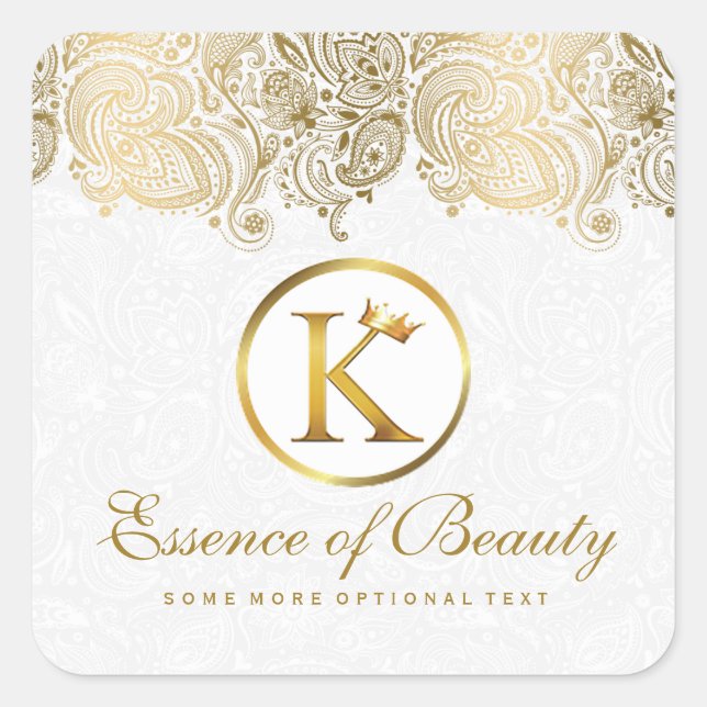 Gold Paisley Floral Lace White Background Square Sticker (Front)