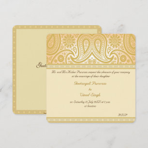 Gold paisley Hindu wedding Invitation