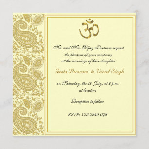 Gold paisley Hindu wedding Invitation