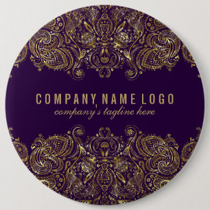 Gold Paisley Lace Custom Purple Background 6 Cm Round Badge