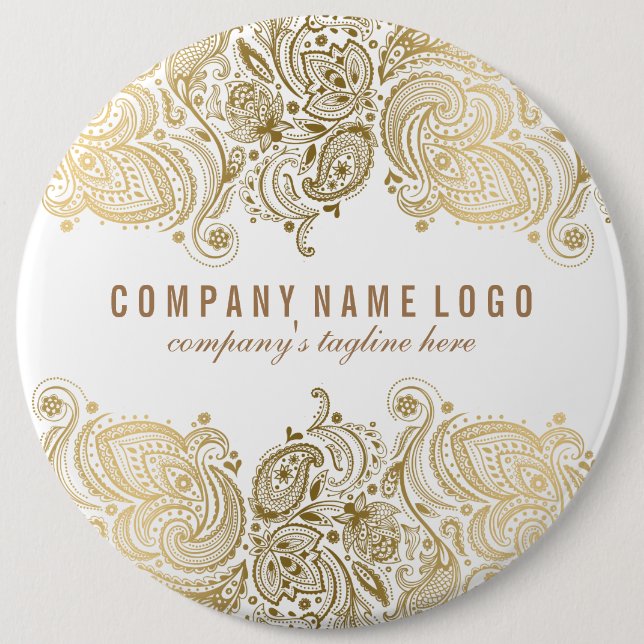 Gold Paisley Lace Custom White Background 6 Cm Round Badge (Front)