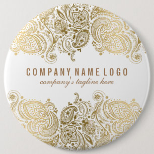 Gold Paisley Lace Custom White Background 6 Cm Round Badge