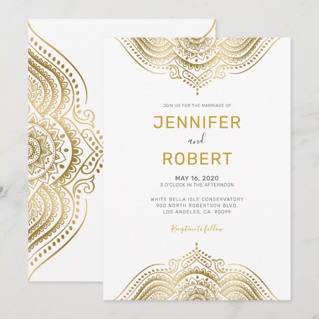Gold paisley lace mandala invitation (Front/Back)