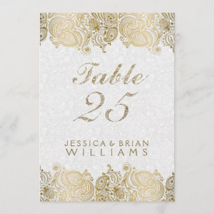 Gold Paisley Lace On White Table Number