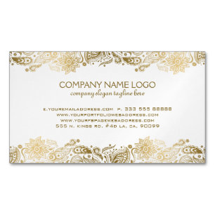 Gold Paisley Lace White Damasks Magnetic Business Card