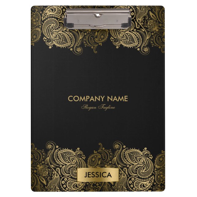 Gold Paisley Lace With Black Background Clipboard (Front)