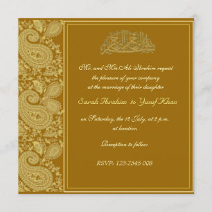 Gold paisley Muslim wedding Invitation