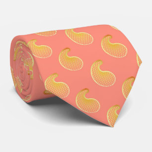 Gold paisley on coral pink tie